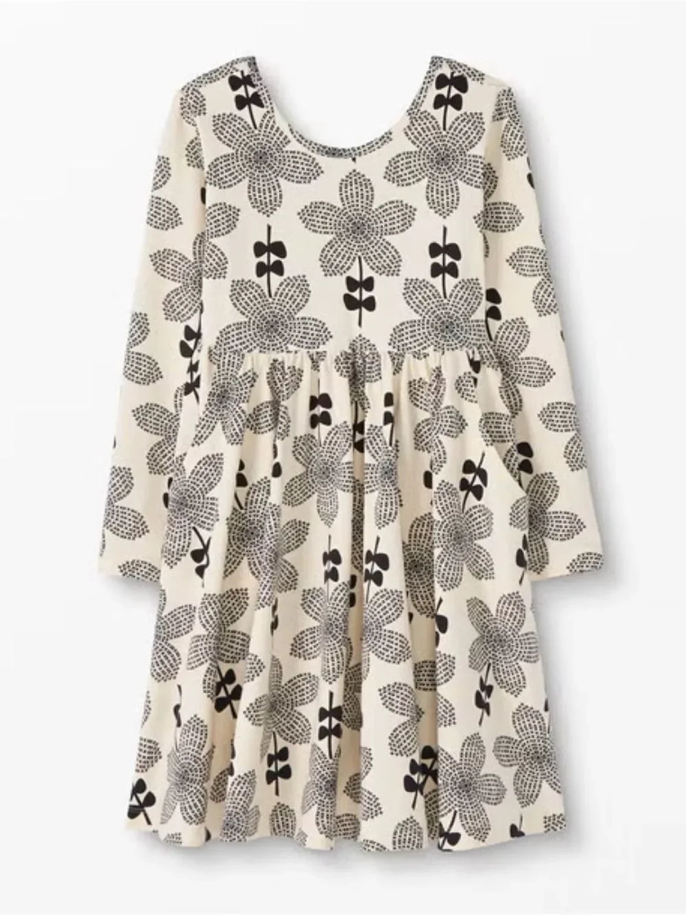 Hanna Andersson Cream Dress with Black Floral Print Sz 140cm